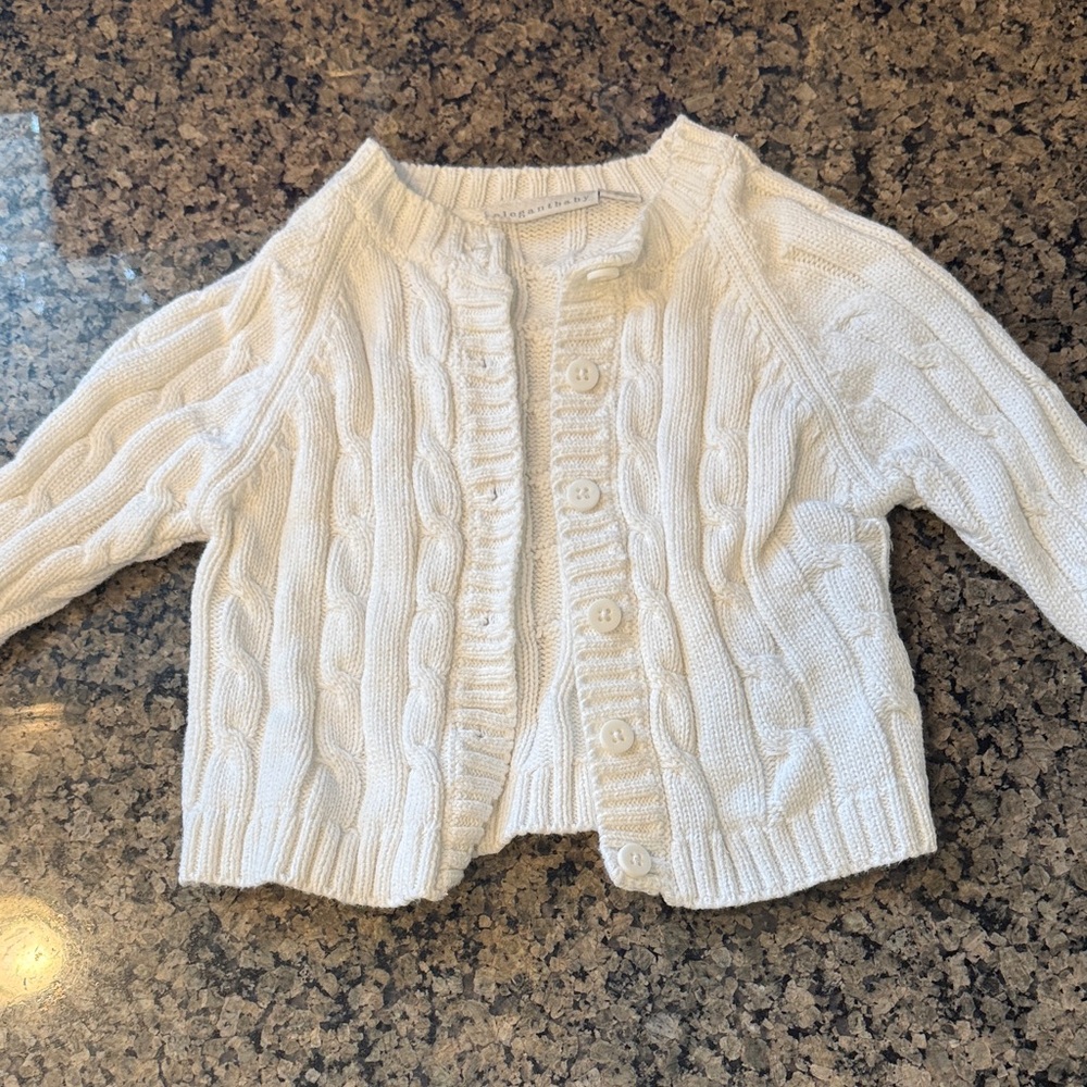 Baby’s First White Cable Knit Sweater